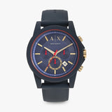 Armani Exchange Outerbanks Chronograph Blue Dial Blue Silicone Strap Watch For Men - AX1335