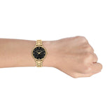 Michael Kors Pyper Three-Hand Black Dial Gold Steel Strap Watch For Women - MK4593