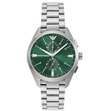 Emporio Armani Chronograph Green Dial Silver Steel Strap Watch For Men - AR11480