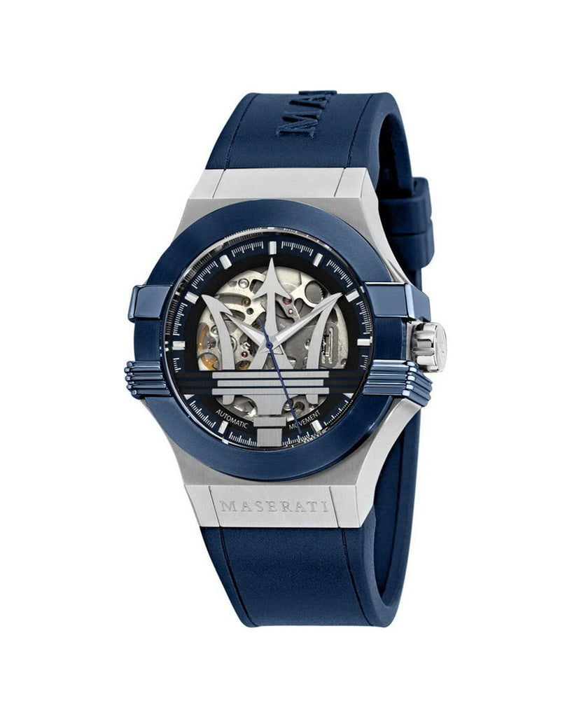 Maserati Potenza Skeleton Dial Quartz Blue Silicon Watch For Men