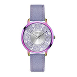 Guess Dahlia Analog Silver Dial Purple Leather Strap Watch For Women - GW0529L4