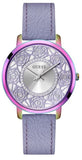 Guess Dahlia Analog Silver Dial Purple Leather Strap Watch For Women - GW0529L4