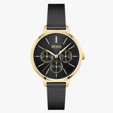 Hugo Boss Flawless Chronograph Black Dial Black Mesh Bracelet Watch for Women - 1502627