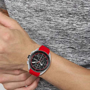 Hugo Boss Volane Chronograph Black Dial Red Rubber Strap Watch for Men - 1513959