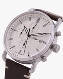 Fossil The Commuter White Dial Brown Leather Strap Watch for Men - FS5402