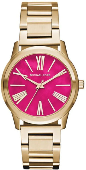 Michael Kors Hartman Quartz Pink Dial Gold Steel Strap Watch For Women - MK3520