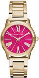 Michael Kors Hartman Quartz Pink Dial Gold Steel Strap Watch For Women - MK3520