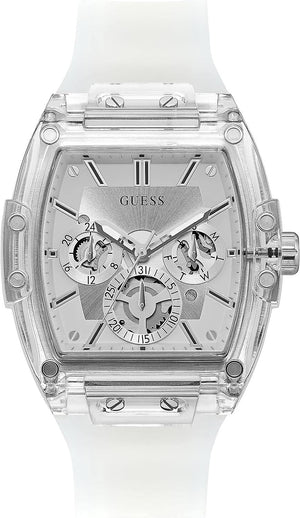 Guess Phoenix Multi Function Silver Dial White Rubber Strap Watch for Men - GW0203G1