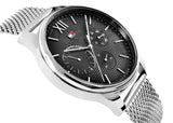 Tommy Hilfiger Damon Quartz Chronograph Black Dial Silver Mesh Bracelet Watch for Men - 1791415