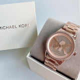 Michael Kors Ritz Analog Crystals Silver Dial Rose Gold Steel Strap Watch for Women - MK6863