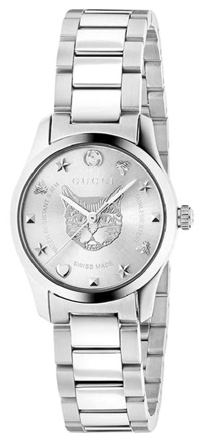 Gucci G Timeless Quartz Silver Dial Silver Steel Strap Watch For Women