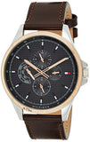 Tommy Hilfiger Shawn Multi Function Quartz Grey Dial Brown Leather Strap Watch for Men - 1791615