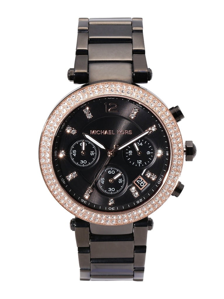 Michael Kors Parker Black Dial with Diamonds Black Steel Strap Watch for Women - MK5885