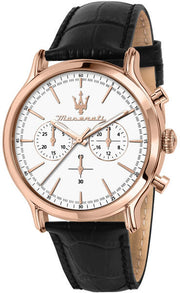 Maserati Epoca Chronograph White Dial Black Leather Strap Watch For Men - R8871618016