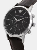 Emporio Armani Renato Chronograph Black Dial Brown Leather Strap Watch For Men - AR2482