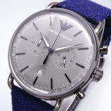 Emporio Armani Aviator Quartz Grey Dial Blue Fabric Strap Watch For Men - AR11144