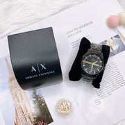 Armani Exchange Hampton Chronograph Black Dial Black Steel Strap Watch For Men - AX2121