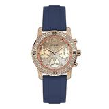 Guess Confetti Diamonds Gold Dial Blue Rubber Strap Watch For Women - W1098L6