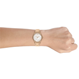 Michael Kors Layton Three Hand Mother of Pearl White Dial Gold Steel Strap Watch For Women - MK6870