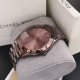 Michael Kors Runway Quartz Brown Dial Brown Steel Strap Watch For Women - MK3418