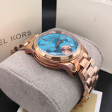 Michael Kors Runway Chronograph Turquoise Dial Rose Gold Steel Strap Watch For Women - MK6164