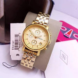 Fossil Boyfriend Chronograph Gold Dial Gold Steel Strap Watch for Women - ES2197