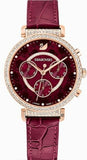 Swarovski Spring Flower Chronograph Red Dial Red Leather Strap Watch for Women - 5598689