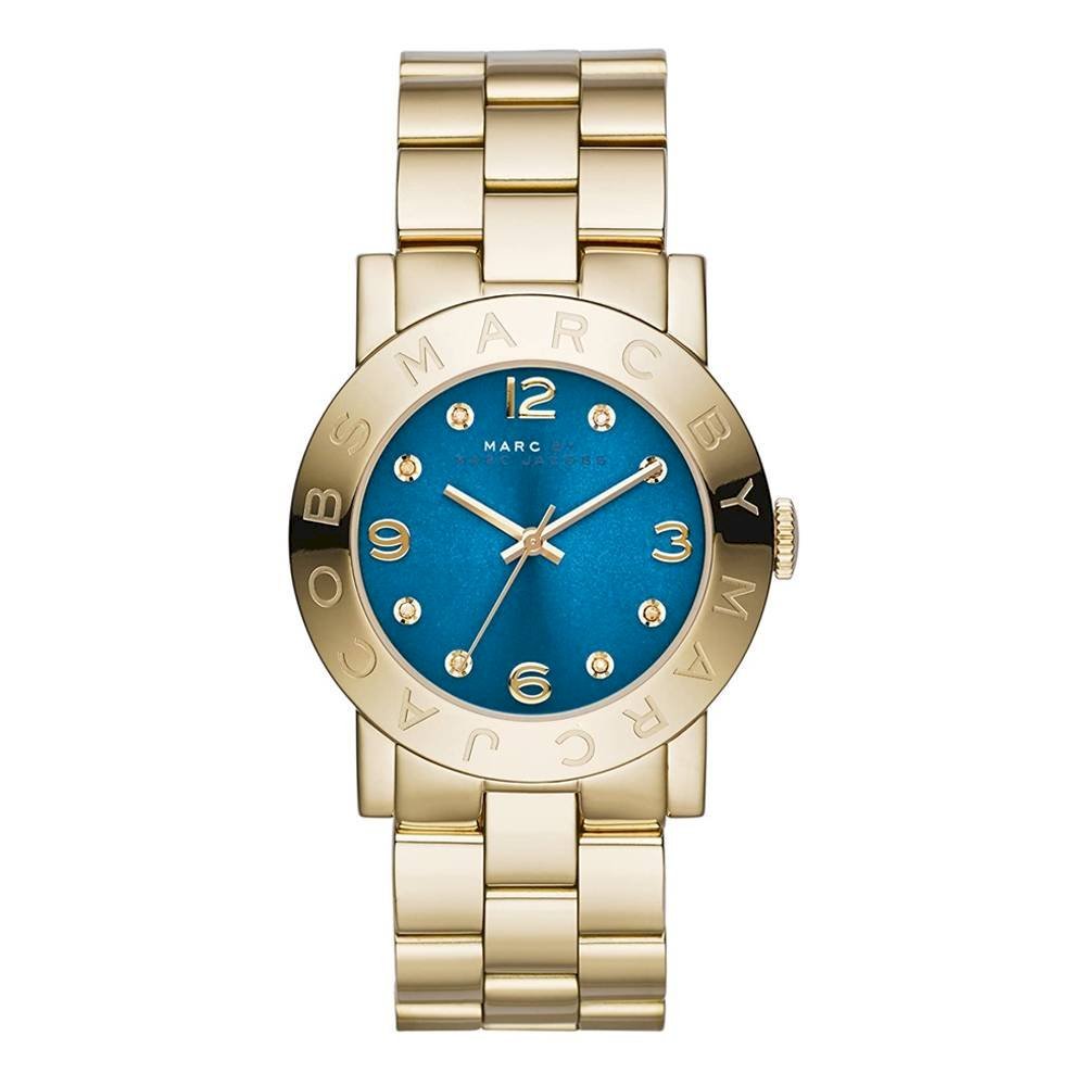 Marc Jacobs Amy Blue Dial Gold Steel Strap Watch for Women