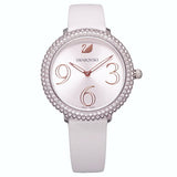 Swarovski Crystal Frost Silver Dial White Leather Strap Watch for Women - 5484070