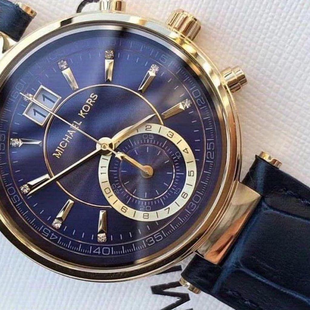 Michael Kors Sawyer Blue Dial Blue Leather Strap Watch for Women