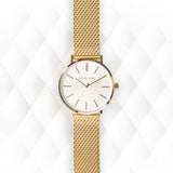 Michael Kors Auden Three Hand White Dial Gold Mesh Strap Watch for Women - MK7150