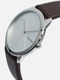 Calvin Klein Minimal Silver Dial Brown Leather Strap Watch for Men - K3M211G6