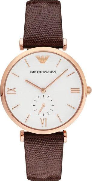 Emporio Armani Analog White Dial Brown Leather Strap Watch For Men