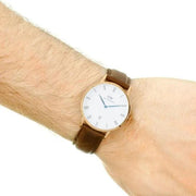 Daniel Wellington Dapper York White Dial Brown Leather Strap Watch For Men - DW00100085