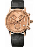 Calvin Klein Post Minimal Chronograph Rose Gold Dial Black Leather Strap Watch for Men - K7627201