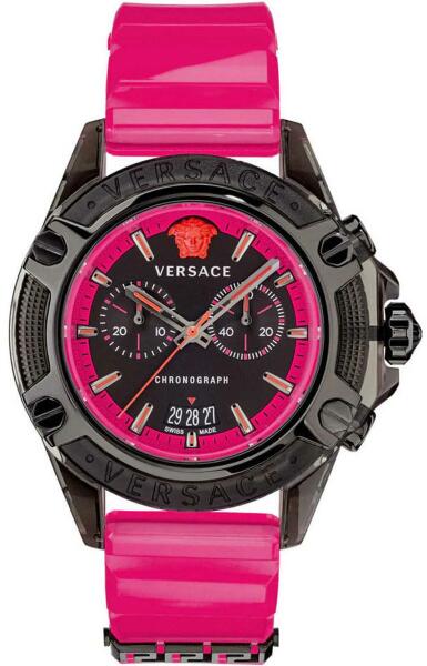 Versace Icon Active Chronograph Black Dial Pink Rubber Strap Watch