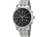 Hugo Boss Jet Black Dial Silver Steel Strap Watch for Men - 1513383