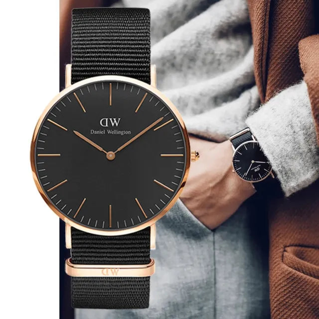 Daniel Wellington Classic Cornwall Black Dial Black Nylon Strap Watch For Women