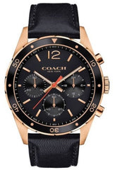 Coach Sullivan Chronograph Black Dial Black Leather Strap Watch for Men