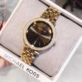 Michael Kors Mini Darci Quartz Black Dial Gold Steel Strap Watch For Women - MK3738