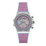 Guess Fusion Chronograph Pink Dial Pink Leather Strap Watch for Women - GW0553L5