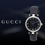 Gucci Diamantissima Diamonds Black Dial Black Leather Strap Watch For Women - YA141403