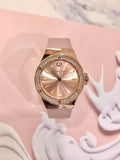 Michael Kors Mini Lennox Three-Hand Rose Gold Dial Pink Silicone Strap Watch For Women - MK7282