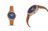 Fossil Tailor Date-Day Quartz Blue Dial Brown Leather Strap Watch for Women - ES4257