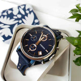 Fossil Boyfriend Sport Chronograph Blue Dial Blue Leather Strap Watch for Women - ES4113