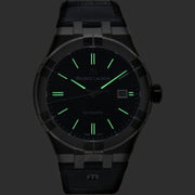 Maurice Lacroix Aikon Date Automatic Black Dial Black Leather Strap Watch For Men - AI6008-SS001-330-1
