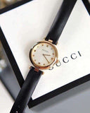 Gucci Diamantissima Quartz Mother of Pearl Dial Black Leather Strap Watch for Women - YA141404