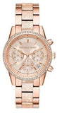 Michael Kors Ritz Chronograph Rose Gold Dial Rose Gold Steel Strap Watch For Women - MK6598