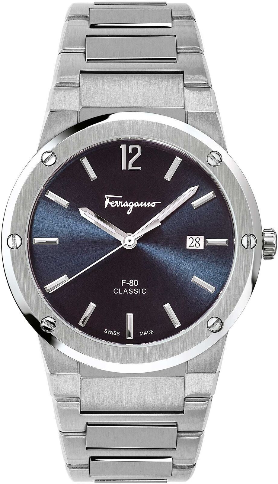 Salvatore Ferragamo F-80 Classic Blue Dial Silver Steel Strap Watch fo