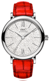 IWC Portofino Automatic Diamonds Silver Dial Red Leather Strap Watch for Women - IW357408